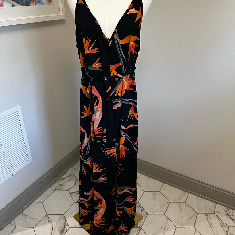 Dancing Leopard Black Maxi Dress with Orange & Pink Floral Print